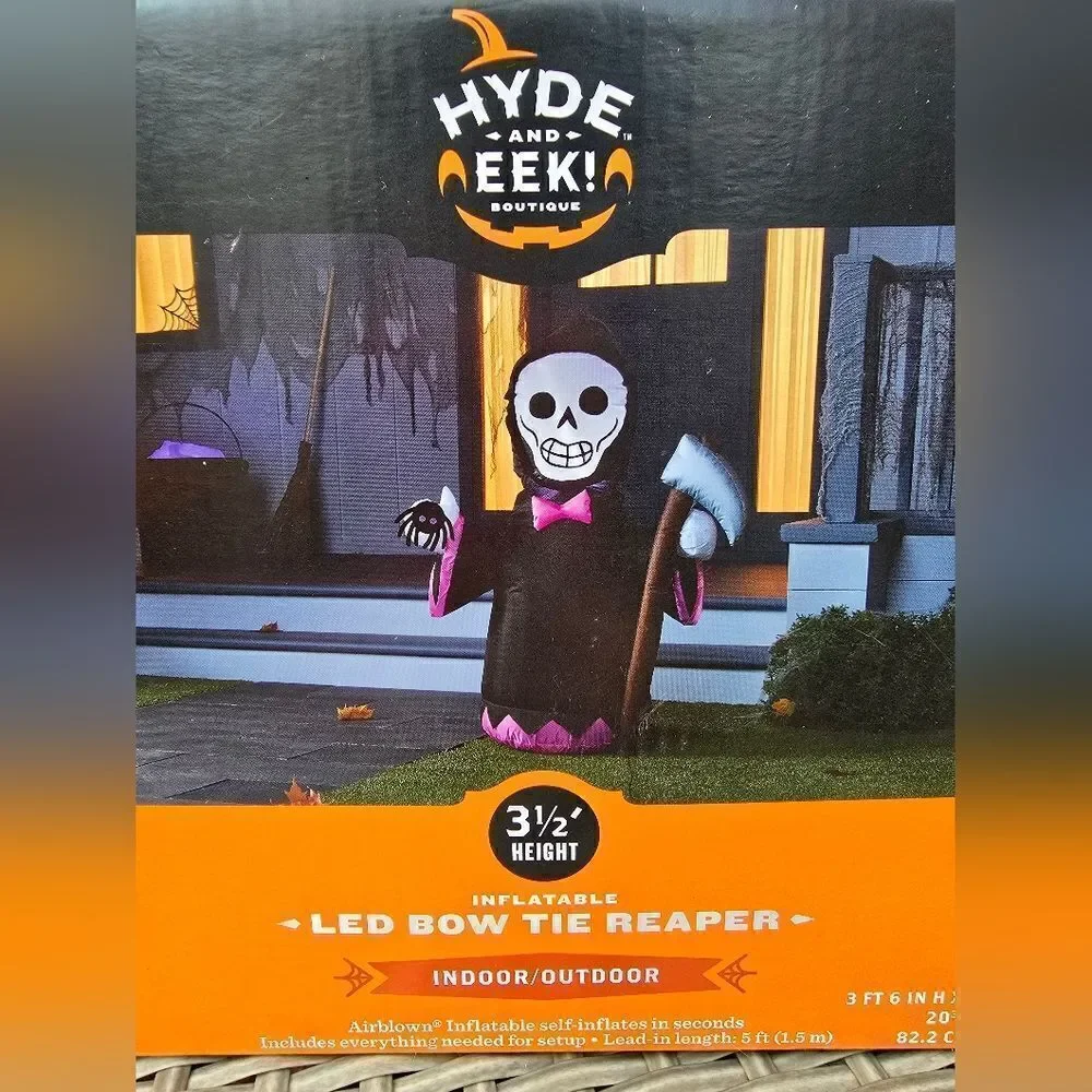 Nib Hyde & Eek Inflatable Bow-tie Skull Reaper 3,5 ft Halloween Decoration